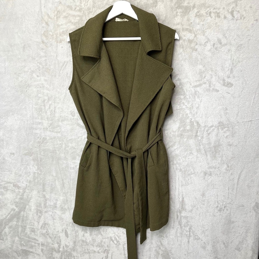 Sophie Rue Blazer Belted Sleeveless Classic Lightweight Green‎ Trench Coat Large